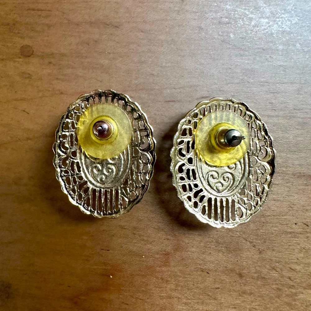 Vintage 1928 Faux Pearl & Gold Filigree Post Earrings